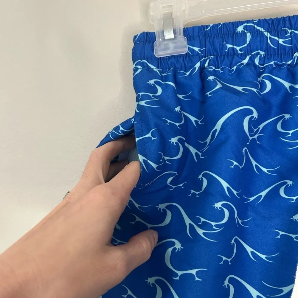 Boy’s Blue Wave Pattern Swim Board Shorts, Size 10